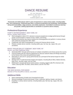 how to write a dance resume